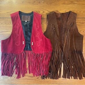 Vintage Ben Kalton Red Fringed Vest And Unbranded Brown Fringed Vest